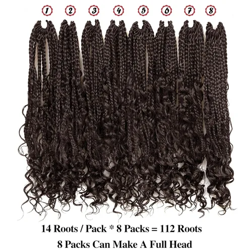 Vista 2 de Trenzas de ganchillo de cabello bohemio con trenzas de ganchillo Goddess Box Braids Box Braids de cabello de 14 pulgadas, 8 paquetes de trenzas