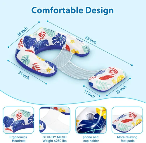 Vista 6 de LAYCOL Flotadores de piscina premium para adultos con dosel, elegante tumbona de piscina, flotadores de piscina resistentes para adultos, flotadores