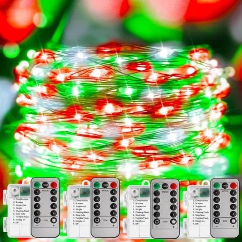 Vista 11 de Curyidy Luces de Decoración del 4 de Julio, Luces de Hadas Rojas Blancas y Azules Paquete de 2 Cadenas de 100 LED con Control Remoto Luces