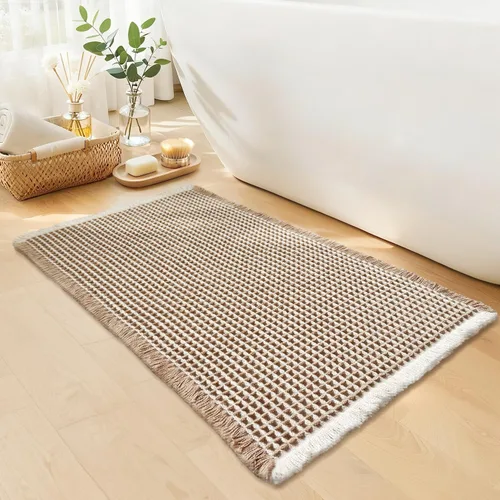 Vista 15 de Alfombra de baño negra – Alfombra de baño antideslizante y lavable, súper absorbente y de secado rápido, pequeña alfombra de baño bohemia para Negro
