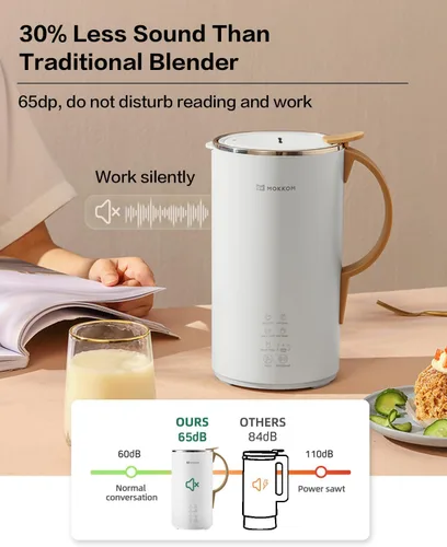Vista 5 de MOKKOM Máquina automática de leche de nuez de 20 onzas para leche de soja casera a base de plantas, avena, soja, bebidas sin lácteos, máquina Blanco