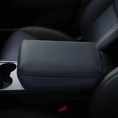 Vista 4 de KMMOTORS Funda para consola central modelo Y, modelo 3 negro básico, cojín para reposabrazos, protector de consola, cuero vegano, accesorios