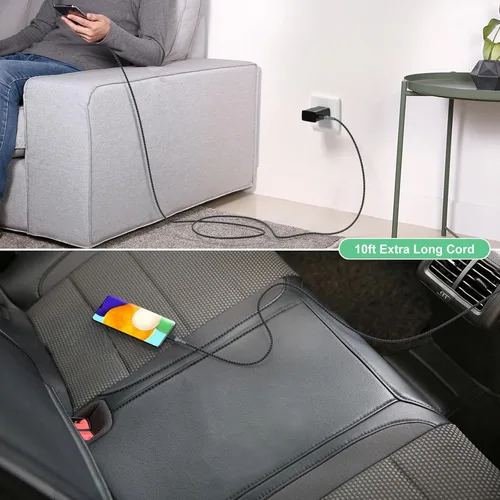 Vista 4 de Cargador de pared de carga rápida adaptable con cable USB C de 10 pies, cargador rápido USB tipo C compatible con Galaxy S25 S24 S23 Ultra A15 A13