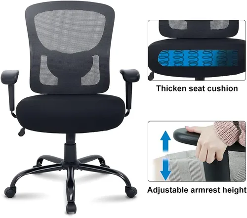 Vista 5 de Silla de oficina grande y alta, silla de computadora resistente de 400 libras con soporte lumbar, sillas ergonómicas de malla giratoria de respaldo