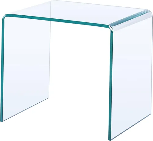Vista 6 de Mesita de noche de vidrio transparente, mesas auxiliares de vidrio templado, mesa auxiliar moderna para sala de estar, mesa pequeña doblada, fácil