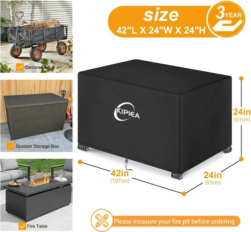 Vista 2 de Kipiea Funda rectangular para hoguera de 42 x 24 pulgadas, resistente 600D mejorada, 100% impermeable, resistente a los rayos UV y al desgarro