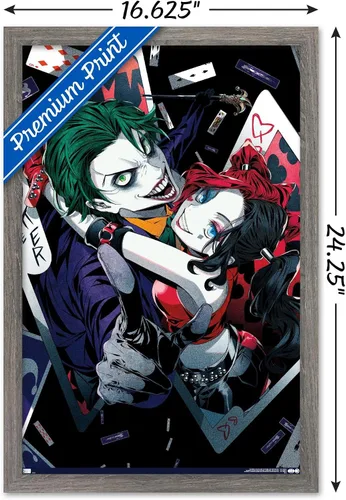 Vista 3 de Trends International DC Comics - Póster de pared de anime Harley Quinn Joker, 14.725 x 22.375 pulgadas, versión enmarcada de madera de granero