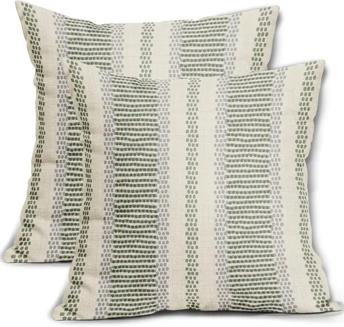 Vista 33 de Juego de 2 fundas de almohada negras y azules con rayas de puntos grises, decorativas para exteriores, estilo boho rústico, para sofá, cama, cojín