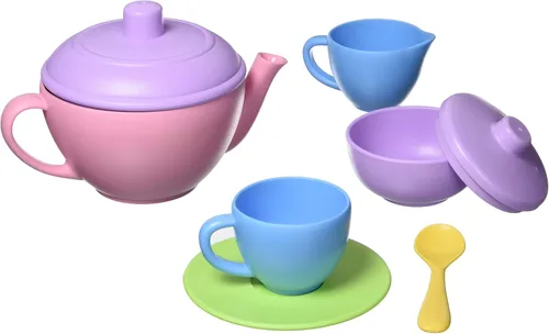 Vista 4 de Green Toys Juego de té, rosa 4C, juego de 17 piezas, habilidades motoras, lenguaje y comunicación para niños. Sin BPA, ftalatos, PVC, apto