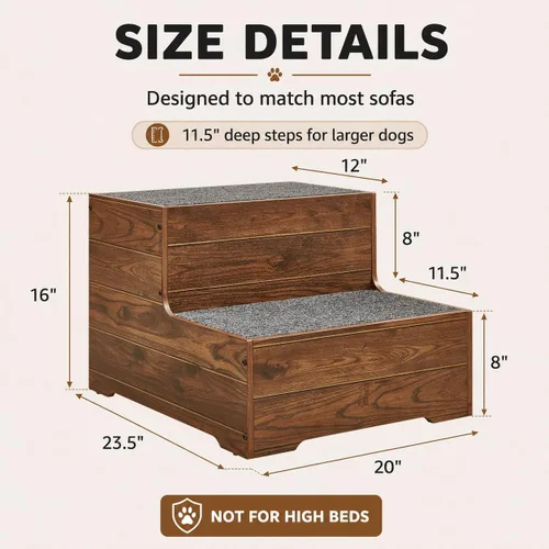 Vista 3 de beeNbkks 16" Tall Dog Stairs for Large Dogs, Extra Wide Couch Pet Steps 2-Tier