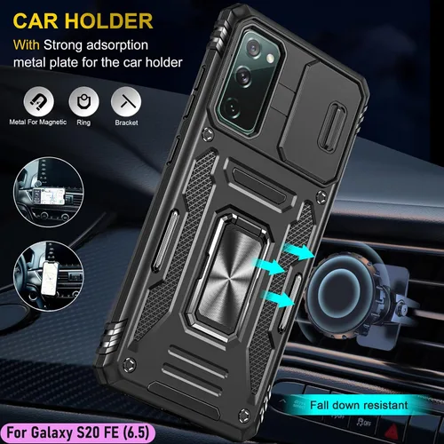 Vista 8 de Funda resistente para Samsung Galaxy S20 FE (5G), protección híbrida de goma de doble capa de grado militar con protector de cámara deslizante