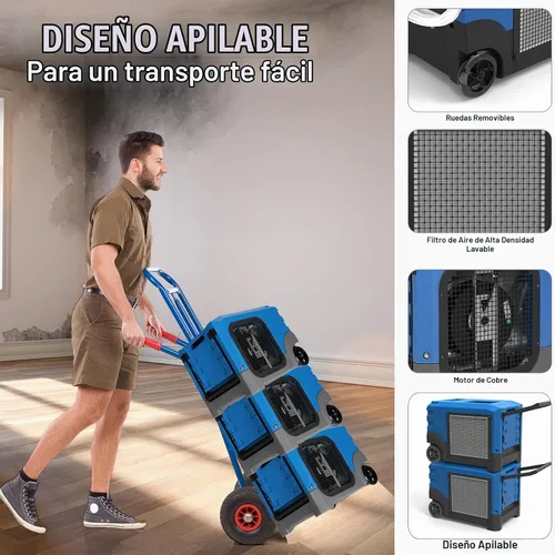 Vista 6 de Mounto MOUNTO - Deshumidificador compacto comercial LGR de 268 Pints con bomba y manguera de drenaje, deshumidificador portátil LGR con ruedas