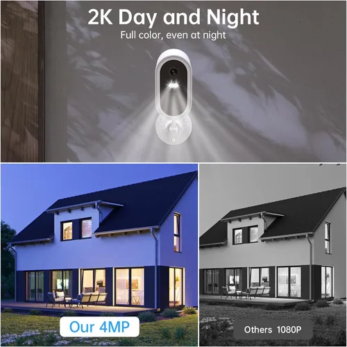 Vista 5 de Cámaras de seguridad Recmoment inalámbricas para exteriores, visión nocturna a color 2K, detección de movimiento de IA, foco, sirena, alarma, WiFi