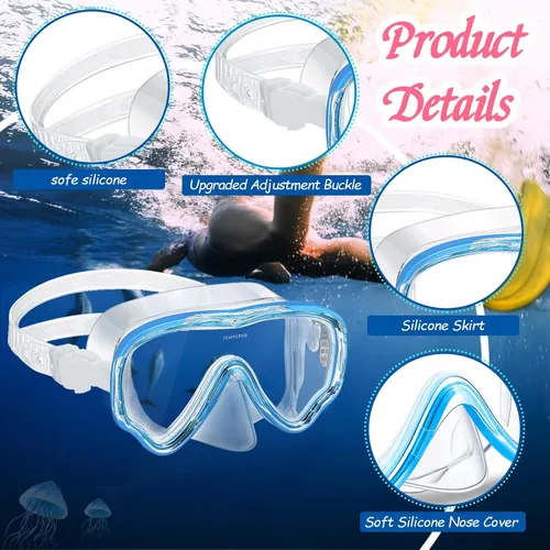 Vista 3 de Yexiya 3 Pack Kid Goggles with Nose Cover Swiming Diving Mask for Kid 3-12 Adjustable Strap Tempered Glass No Leak