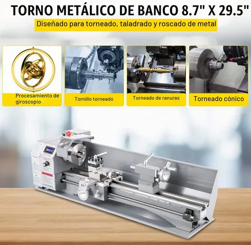 Vista 2 de VEVOR Torno de metal de 8,7 x 29,5 pulgadas/8.661 x 29.528 in, mini torno de metal, 1,1 KW, velocidad infinitamente variable, mini máquina de torno