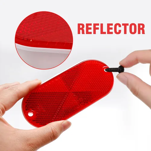 Vista 3 de Reflector ovalado rojo de 10 piezas con orificio de montaje utilizado para carreteras, reflector frontal ovalado para valla de entrada, postes