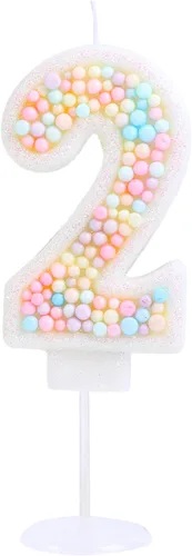 Vista 21 de Vela de Cumpleaños Número 0 Macarrón con Purpurina 3D Número 0 Vela Adorno para Pastel para Cumpleaños Boda Aniversario Fiesta Temática Dulce Pastel