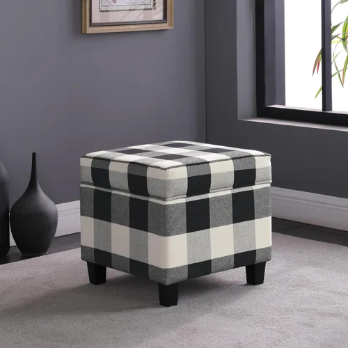 Vista 2 de HomePop Otomana Clásica Cuadrada de Almacenamiento con Tapa Desmontable Otomana con Almacenamiento para Sala de Estar y Dormitorio, Patrón de Negro