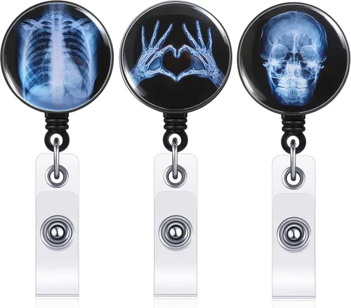 Vista 8 de Tenare 3 Piezas Carrete de Insignia Retráctil para Radiólogos Regalos del Día de los Muertos Portatarjetas de Radiólogo con Patrones de Huesos
