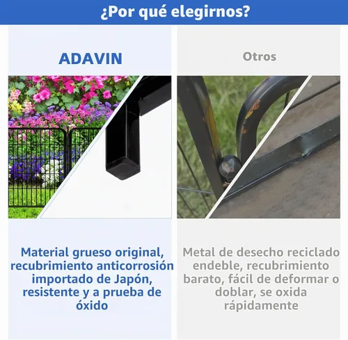 Vista 7 de ADAVIN Valla de jardín de 24 pulgadas de alto con puerta, 4 paneles en total de 9.8 pies de largo, valla de barrera de metal de hierro resistente