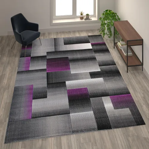 Vista 28 de Flash Furniture Elio Collection - Alfombra de área con patrón de bloques de color, alfombra de olefina azul de pelo alto, alfombra de área de 2 x 3