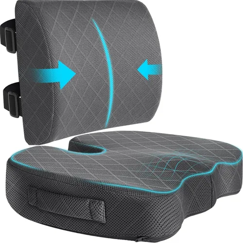 Vista 10 de Cojín de Espalda y Asiento, Cojines de Asiento de Coche y Silla de Oficina, Almohada de Respaldo Lumbar de Espuma Viscoelástica Transpirable, Cojín