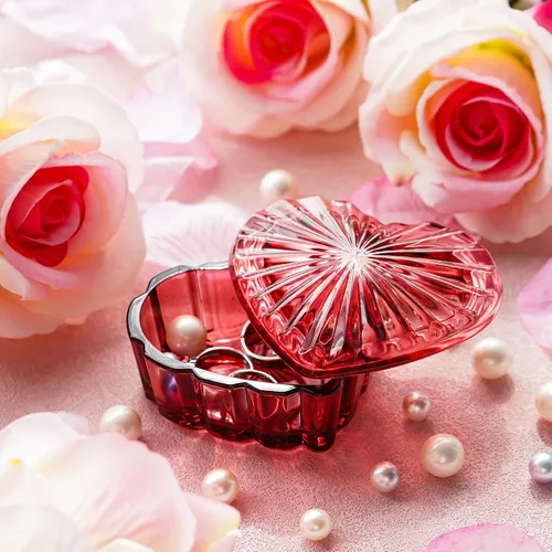 Vista 2 de Joyero en forma de corazón de cristal, caja decorativa de cristal con tapa Borgoña