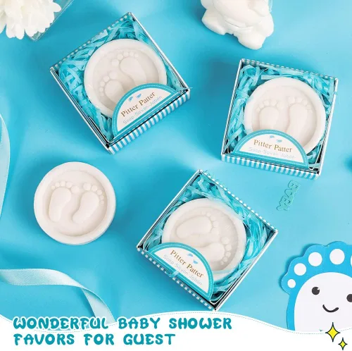 Vista 3 de AIXIANG Jabones para baby shower, hechos a mano, color azul, regalo para pies de bebé, para revelación de género, regalos y decoraciones de baby
