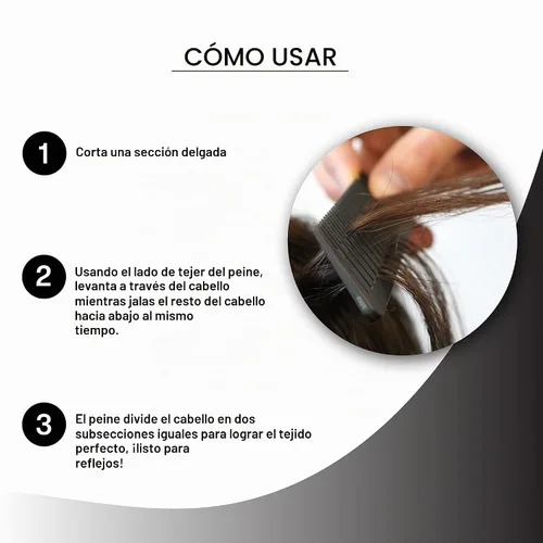 Vista 3 de FRAMAR Dreamweaver Juego de Peines para Mechas - Peine Profesional para Mechas con Punta Separadora, Peines para Papel de Aluminio para Mechas, Negro
