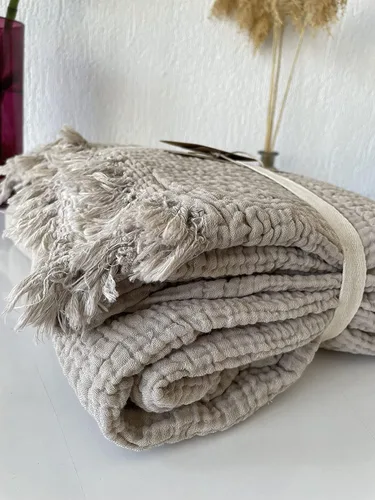 Vista 7 de DEKADRON Manta de muselina 100% algodón, colcha de 4 capas, suave muselina de algodón turco, colcha reversible, visón