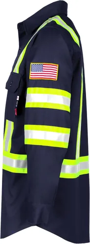 Vista 2 de BOCOMAL Camisas FR de alta visibilidad con botones de 7.5 onzas ANSI/ISEA tipo O Class1 resistente al fuego Hi Vis Refective Safety Jacket 100%