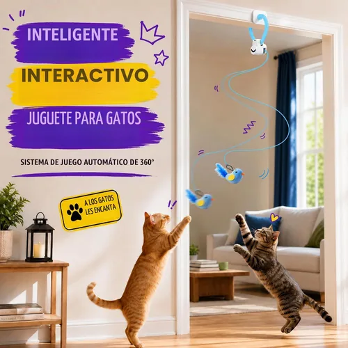 Vista 2 de Juguetes interactivos para gatos de interior: varita de plumas de ave voladora automática, ejercicio de persecución, enriquecimiento, estimulación