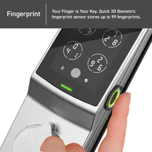 Vista 2 de Lockly Secure Plus, cerrojo inteligente Bluetooth, cerradura de puerta de entrada sin llave, teclado PIN Genie®, sensor biométrico de huellas