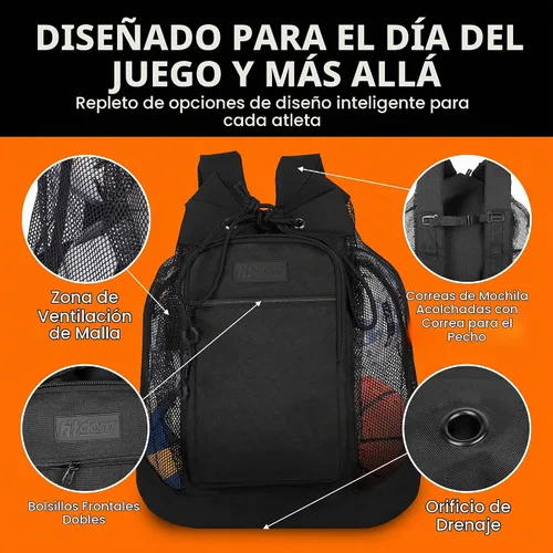 Vista 2 de Mochila de equipaje de malla resistente pequeña para equipos con correa de hombro ajustable para entrenador. 2 compartimentos de diferentes tamaños.