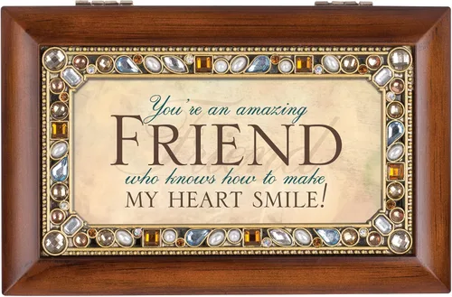 Vista 2 de Cottage Garden Amazing Friend Woodgrain Jewelry - Caja de música con texto en inglés "Play What Friends are for