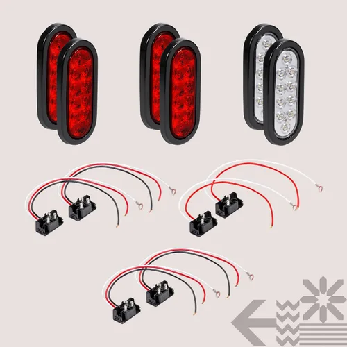 Vista 7 de Juego de luces traseras LED ovaladas para remolque de 6.0 in, 2 color ámbar y 2 color rojo 4 Rojo + 2 Blanco