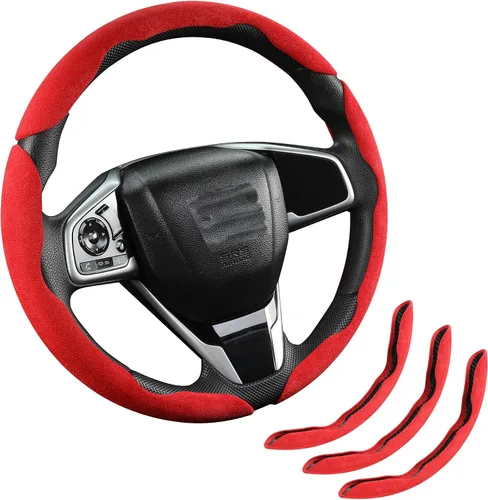 Vista 11 de Funda de gamuza para volante de automóvil, antideslizante, segmentada, adecuada para automóvil, SUV, camión, forma O/D, protector de volante