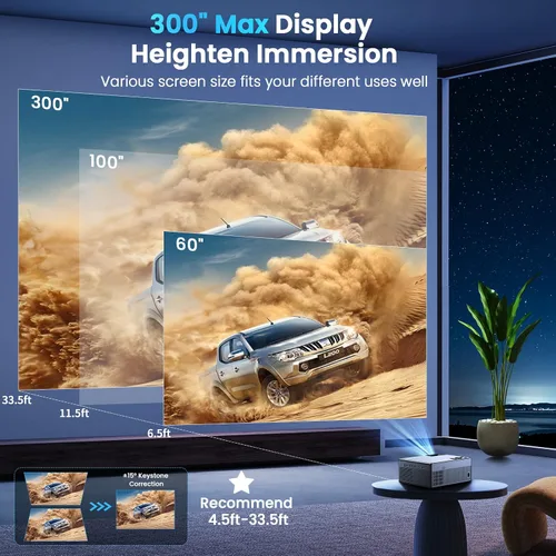 Vista 4 de 【28000 lúmenes de alta luminosidad】Proyector con WiFi 5G y Bluetooth, proyector de cine al aire libre mejorado compatible con 4K, zoom máximo