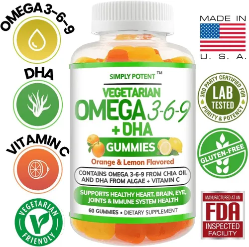 Vista 2 de Simply Potent Omega 3 - Gomitas de aceite de pescado sin pescado sin krill, suplemento vegetariano sin erupciones para hombres, mujeres y niños