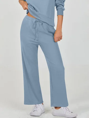 Vista 4 de ANRABESS Conjunto de dos piezas para mujer, conjunto de manga larga con cuello en V y pantalones de pierna ancha