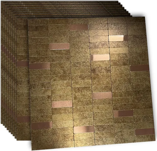 Vista 16 de XUANINY Azulejos de Mosaico de Aluminio Autoadhesivos para Despegar y Pegar, Pegatinas de Azulejos de Pared para Salpicadero de Cocina