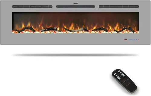 Vista 8 de Insertos de chimenea eléctrica de 48 pulgadas, chimenea eléctrica empotrada y de pared, chimenea lineal con termostato, pantalla táctil y control
