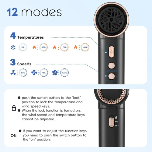 Vista 3 de Nicebay Secador de Pelo Iónico con Difusor para Cabello Rizado, Motor Sin Escobillas de Alta Velocidad de 1600W y 110000RPM para Secado Rápido