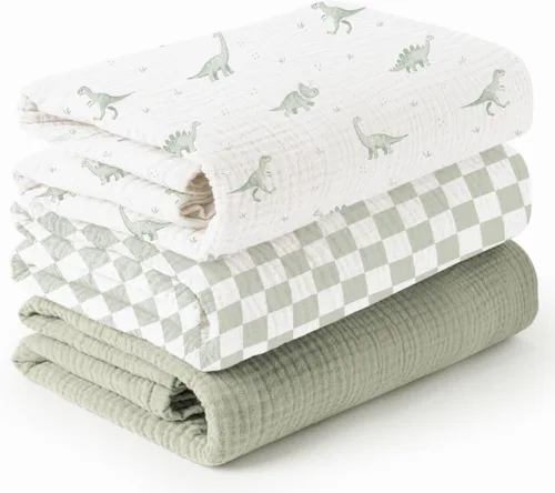 Vista 18 de Konssy paquete de 3 mantas de muselina para envolver al bebé unisex, manta de recepción para recién nacidos, tamaño grande 47 x 47 pulgadas, mantas