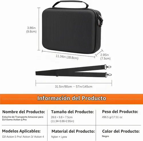 Vista 9 de AMAZEAR Funda de transporte para DJI Osmo Action 5 Pro, accesorios DJI Action5 Pro, protector compacto y rígido, bolsa de transporte portátil