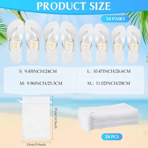 Vista 3 de Unittype 24 pares de chancletas al por mayor para invitados de boda, chancletas de boda con tarjetas y bolsas para fiesta en la piscina y la playa