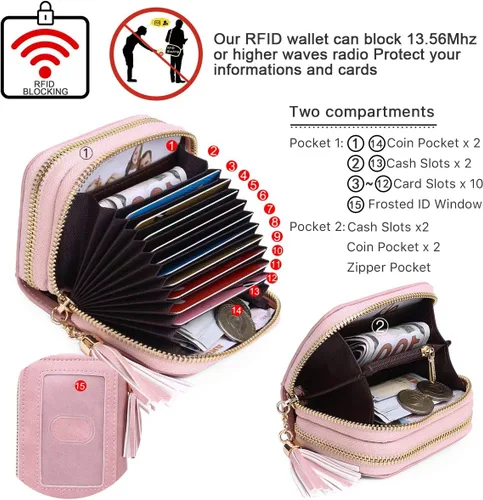 Vista 3 de APHISON RFID - Porta tarjeta de crédito con cremallera carteras pequeñas para mujer en cuero estilo girasol para mujer y niña caja de regalo 1927