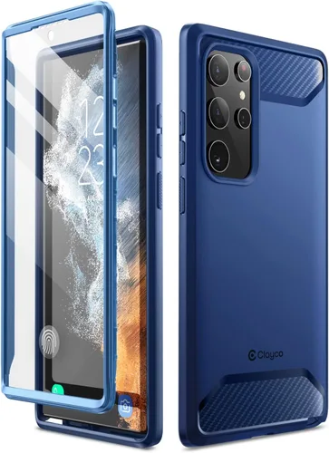 Vista 8 de Clayco Xenon Series - Funda para Samsung Galaxy S22 Ultra (6.8 pulgadas) 5G 360 grados, funda protectora robusta con protector de pantalla Negro