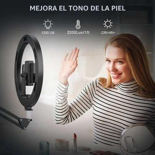 Vista 6 de Anillo de luz de 12 pulgadas con trípode para iPhone, soporte de cámara de teléfono superior, soporte de trípode ajustable de 72 pulgadas de altura