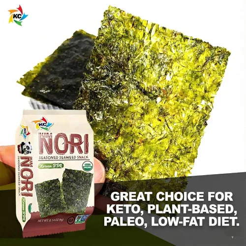 Vista 3 de KIMNORI Bocadillos de algas orgánicas prémium – Crujiente barbacoa coreana (KBBQ) Laver, Keto, vegano y superalimento bajo en calorías, 12 paquetes